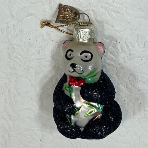 VTG Glitter Panda Bear Holiday Christmas Blown Glass Tree Ornament - Picture 3 of 7